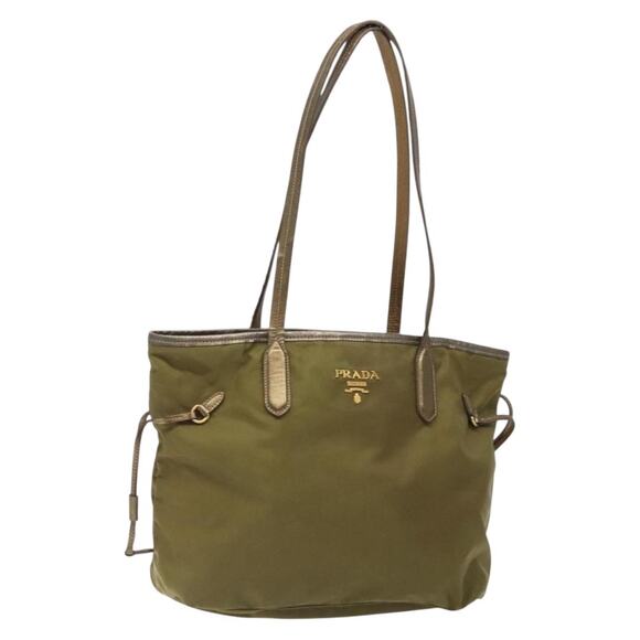 PRADA Tote Bag Nylon Khaki Gold - Picture 1 of 12